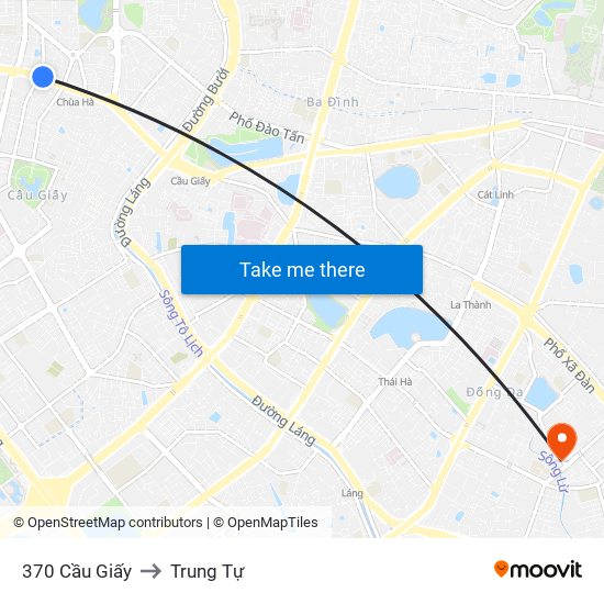 370 Cầu Giấy to Trung Tự map