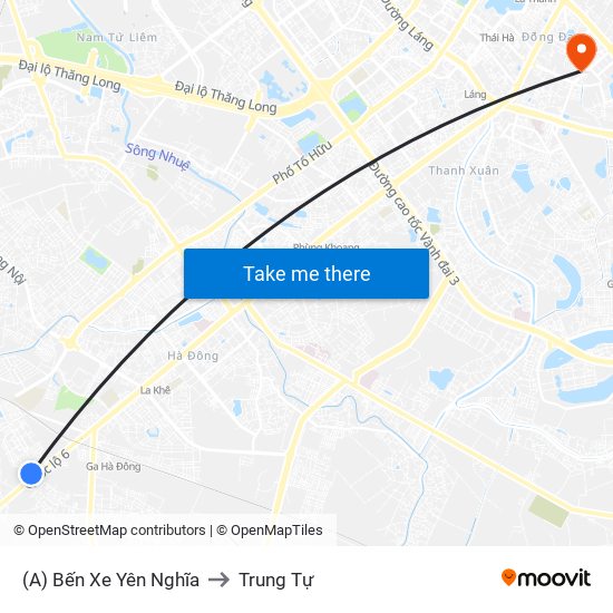 (A) Bến Xe Yên Nghĩa to Trung Tự map