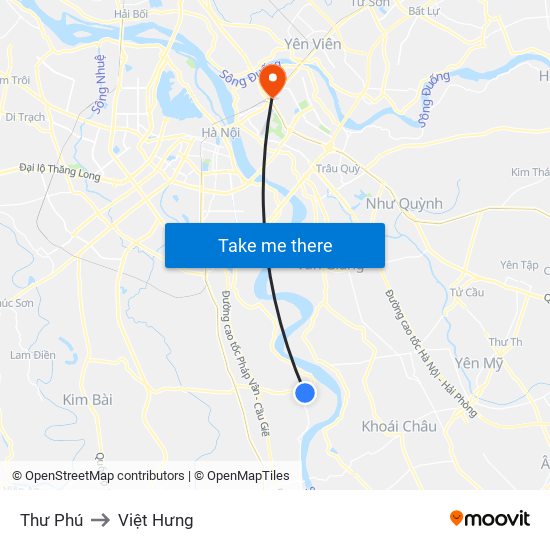 Thư Phú to Việt Hưng map