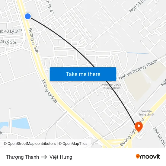 Thượng Thanh to Việt Hưng map