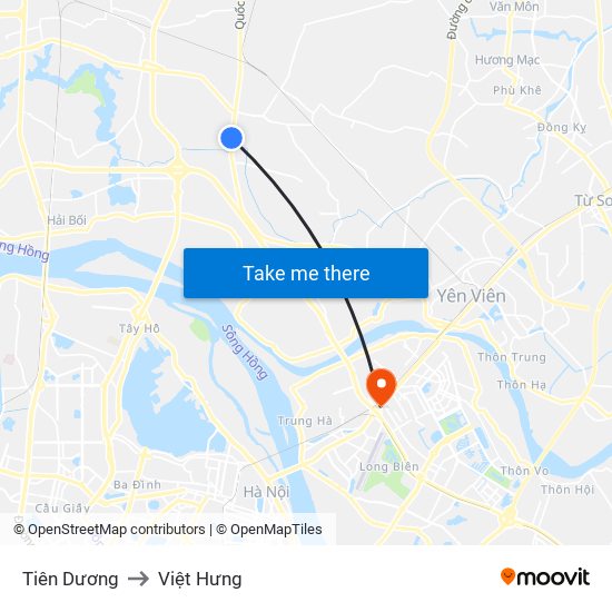 Tiên Dương to Việt Hưng map