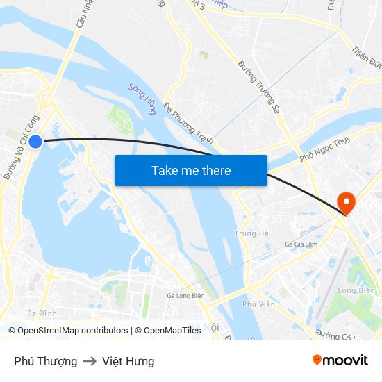 Phú Thượng to Việt Hưng map