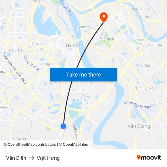Văn Điển to Việt Hưng map