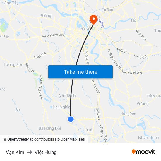 Vạn Kim to Việt Hưng map
