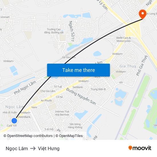 Ngọc Lâm to Việt Hưng map