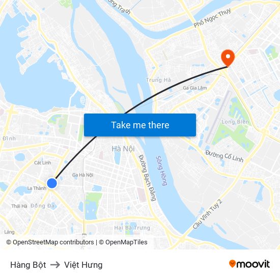 Hàng Bột to Việt Hưng map