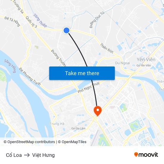 Cổ Loa to Việt Hưng map