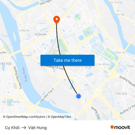 Cự Khối to Việt Hưng map