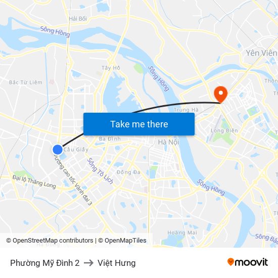 Phường Mỹ Đình 2 to Việt Hưng map