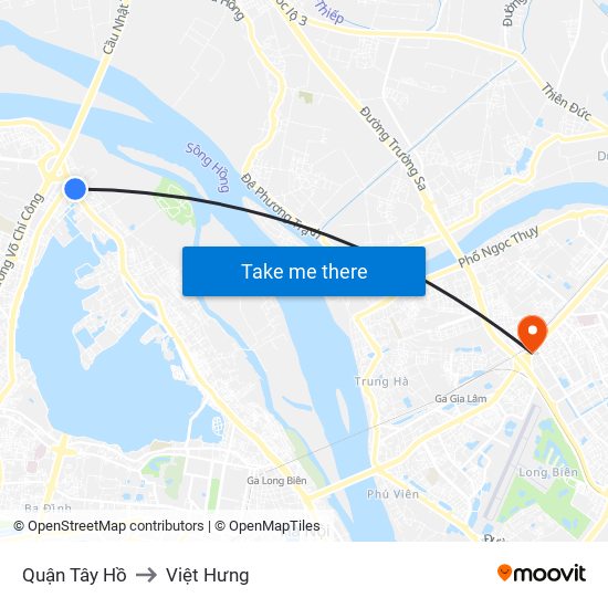 Quận Tây Hồ to Việt Hưng map