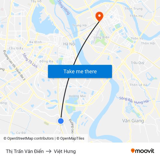 Thị Trấn Văn Điển to Việt Hưng map