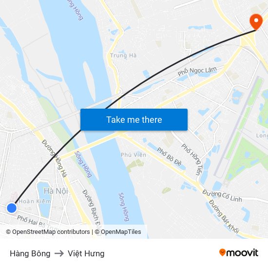 Hàng Bông to Việt Hưng map