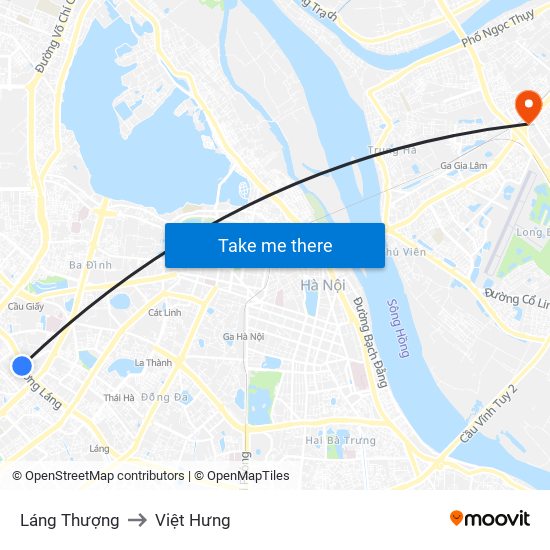 Láng Thượng to Việt Hưng map