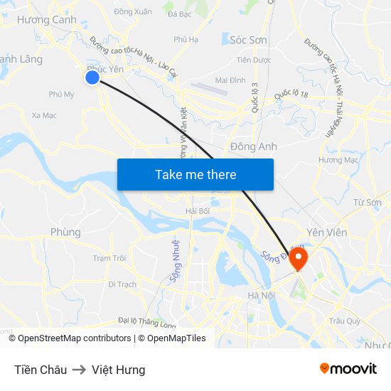 Tiền Châu to Việt Hưng map