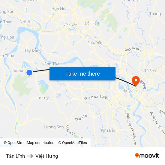 Tản Lĩnh to Việt Hưng map