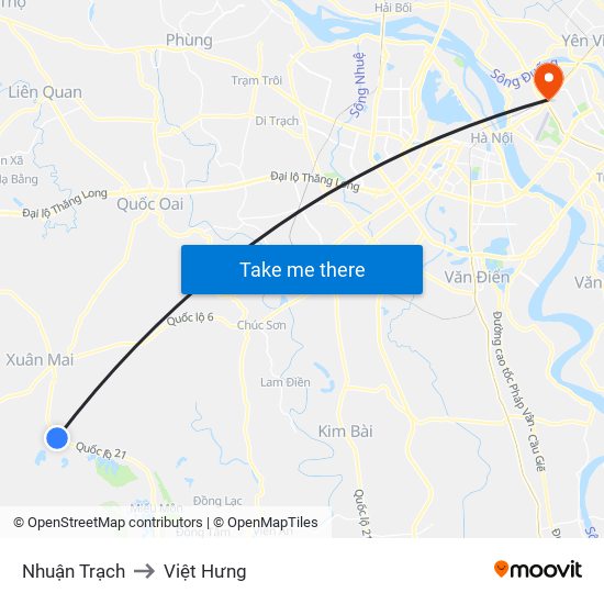 Nhuận Trạch to Việt Hưng map