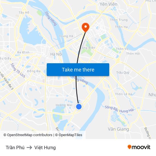 Trần Phú to Việt Hưng map