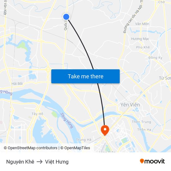 Nguyên Khê to Việt Hưng map