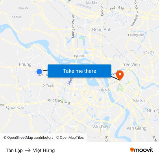 Tân Lập to Việt Hưng map