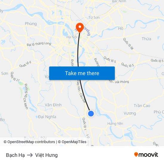 Bạch Hạ to Việt Hưng map