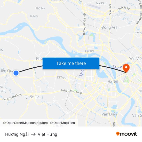 Hương Ngải to Việt Hưng map