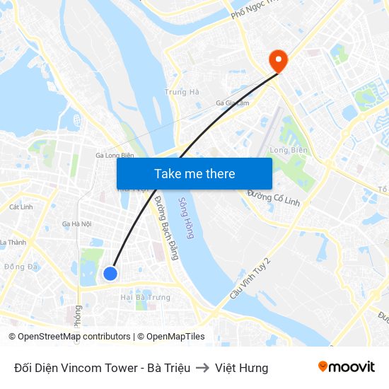 Đối Diện Vincom Tower - Bà Triệu to Việt Hưng map