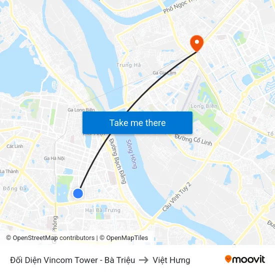 Đối Diện Vincom Tower - Bà Triệu to Việt Hưng map