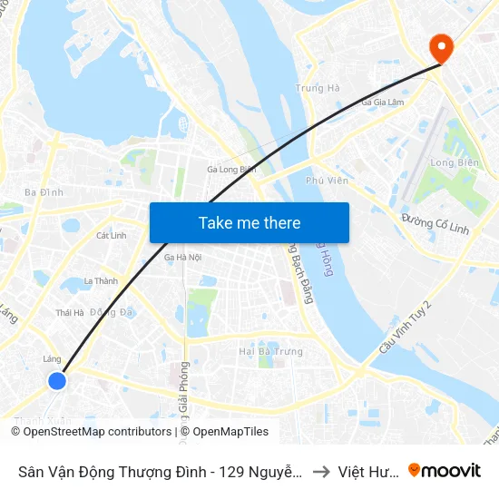 Sân Vận Động Thượng Đình - 129 Nguyễn Trãi to Việt Hưng map