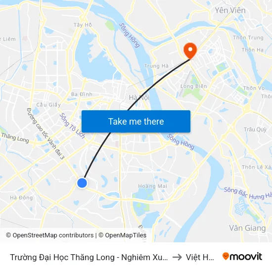 Trường Đại Học Thăng Long - Nghiêm Xuân Yêm to Việt Hưng map