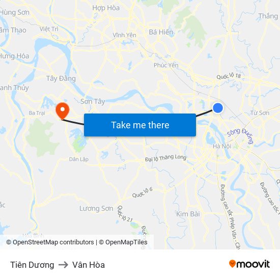 Tiên Dương to Vân Hòa map