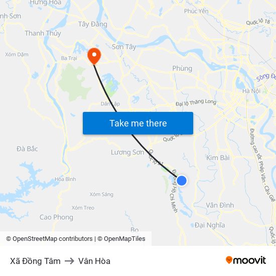 Xã Đồng Tâm to Vân Hòa map