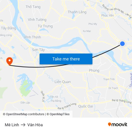 Mê Linh to Vân Hòa map