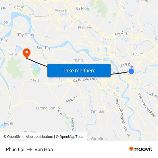 Phúc Lợi to Vân Hòa map