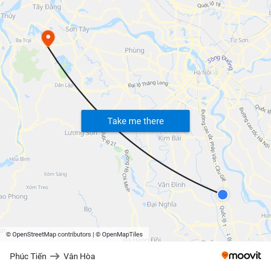 Phúc Tiến to Vân Hòa map