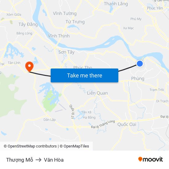 Thượng Mỗ to Vân Hòa map