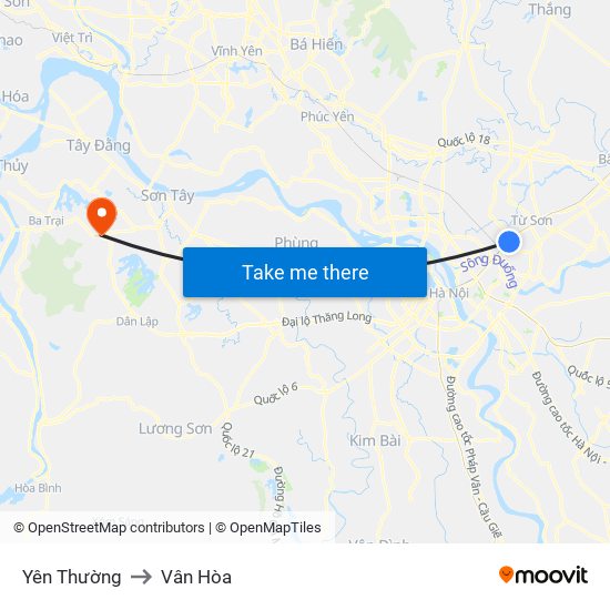 Yên Thường to Vân Hòa map