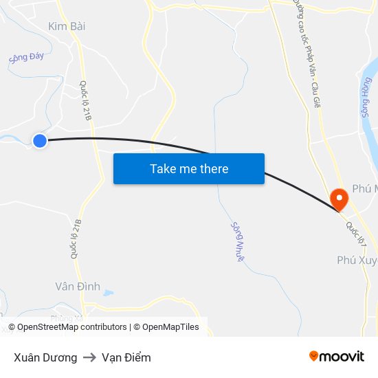 Xuân Dương to Vạn Điểm map