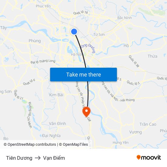 Tiên Dương to Vạn Điểm map