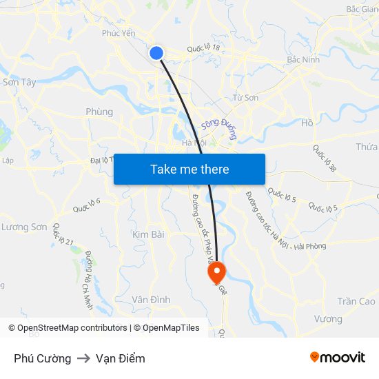 Phú Cường to Vạn Điểm map