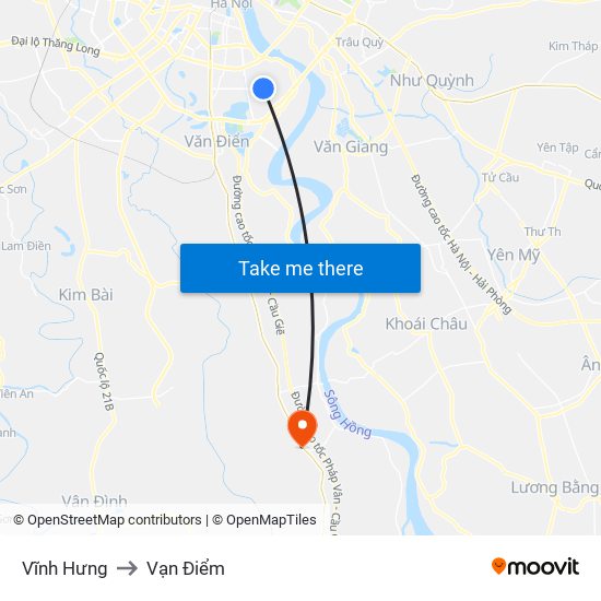 Vĩnh Hưng to Vạn Điểm map