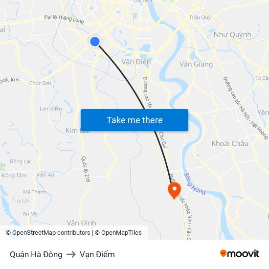 Quận Hà Đông to Vạn Điểm map