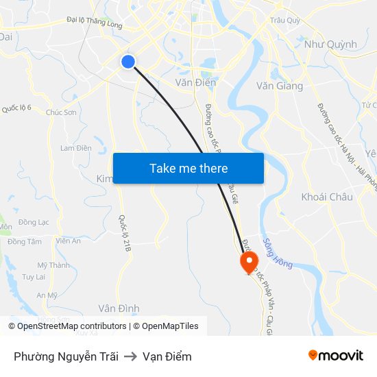 Phường Nguyễn Trãi to Vạn Điểm map