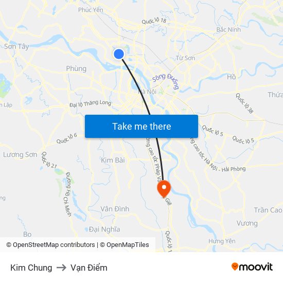 Kim Chung to Vạn Điểm map