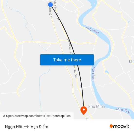 Ngọc Hồi to Vạn Điểm map