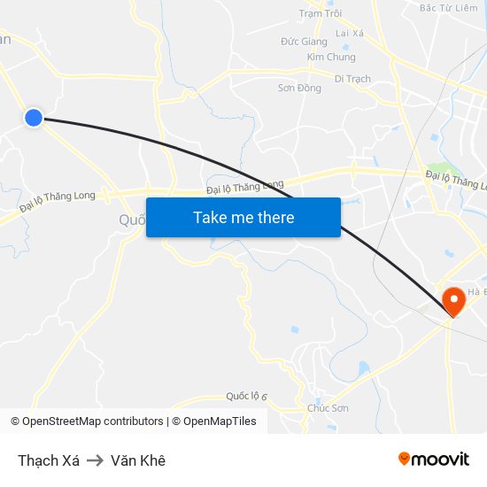 Thạch Xá to Văn Khê map