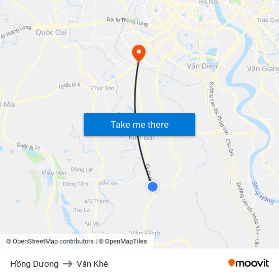 Hồng Dương to Văn Khê map