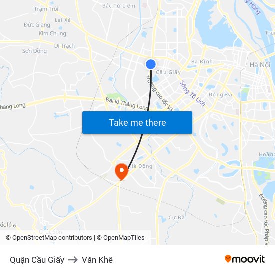 Quận Cầu Giấy to Văn Khê map