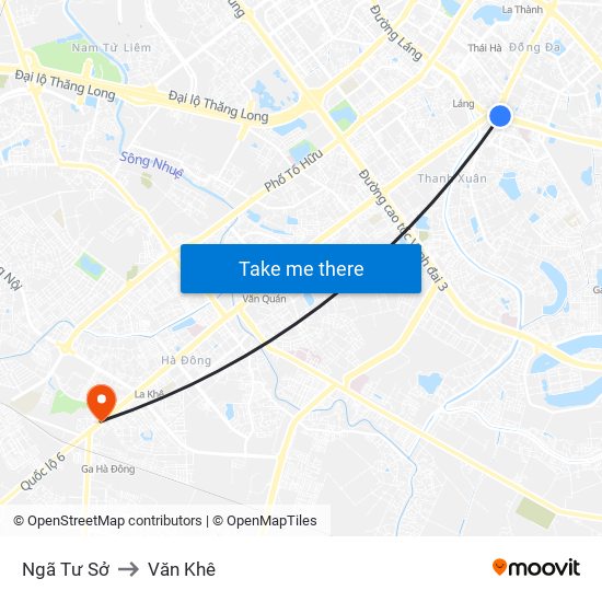 Ngã Tư Sở to Văn Khê map