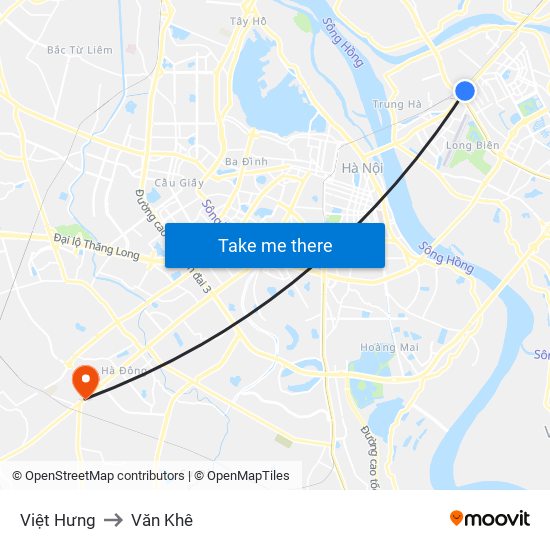 Việt Hưng to Văn Khê map