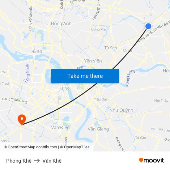 Phong Khê to Văn Khê map